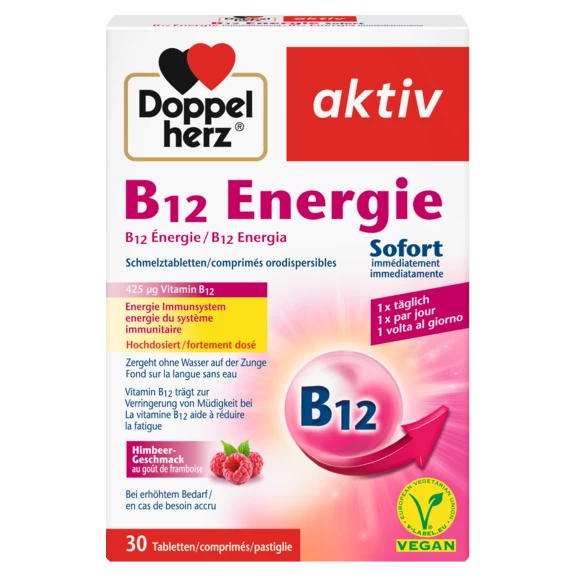 Abbildung der Produktverpackung Doppelherz aktiv B12 Energie Sofort Frontansicht